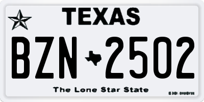 TX license plate BZN2502