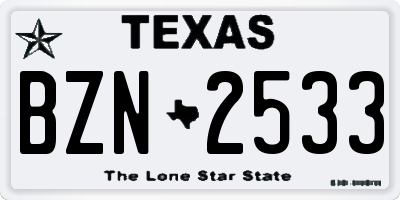 TX license plate BZN2533