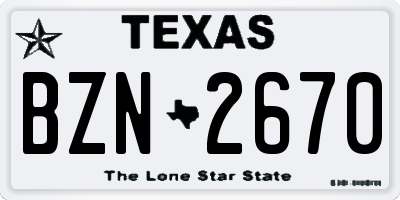 TX license plate BZN2670