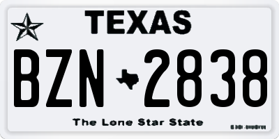 TX license plate BZN2838
