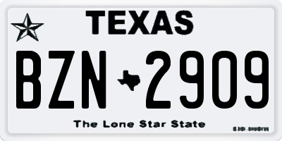 TX license plate BZN2909
