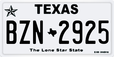 TX license plate BZN2925