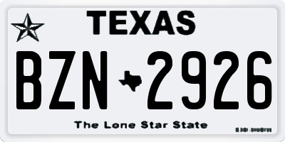 TX license plate BZN2926