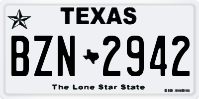 TX license plate BZN2942