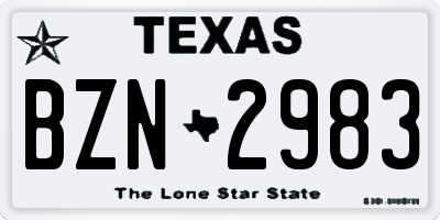 TX license plate BZN2983
