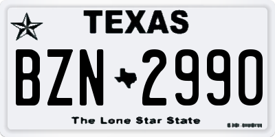 TX license plate BZN2990