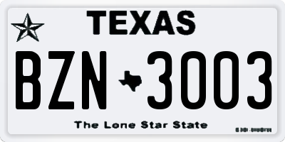 TX license plate BZN3003
