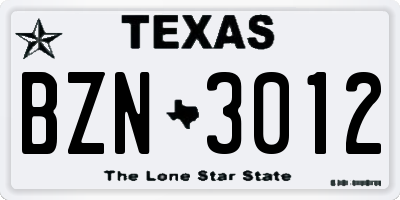 TX license plate BZN3012
