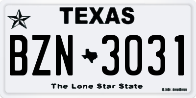 TX license plate BZN3031