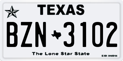 TX license plate BZN3102