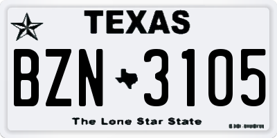 TX license plate BZN3105