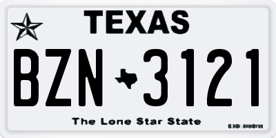 TX license plate BZN3121