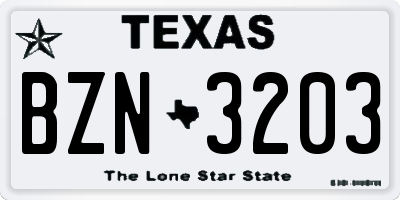 TX license plate BZN3203