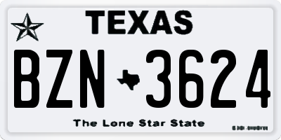 TX license plate BZN3624