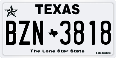TX license plate BZN3818