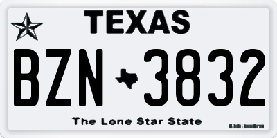 TX license plate BZN3832