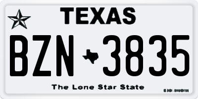 TX license plate BZN3835