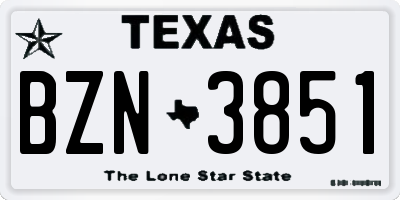 TX license plate BZN3851