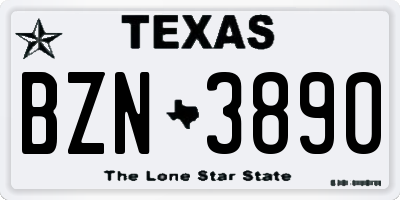 TX license plate BZN3890