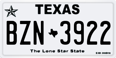 TX license plate BZN3922