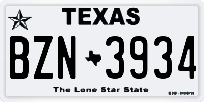 TX license plate BZN3934