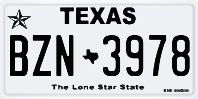 TX license plate BZN3978