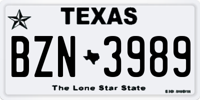 TX license plate BZN3989