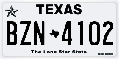 TX license plate BZN4102