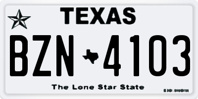 TX license plate BZN4103