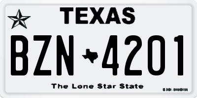 TX license plate BZN4201