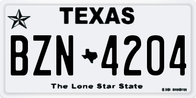 TX license plate BZN4204