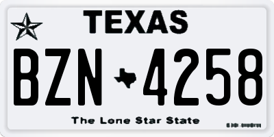 TX license plate BZN4258