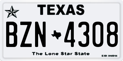 TX license plate BZN4308
