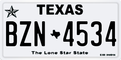 TX license plate BZN4534