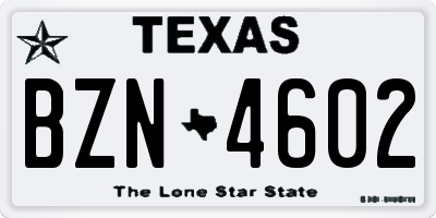 TX license plate BZN4602