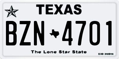 TX license plate BZN4701