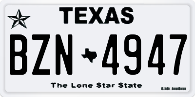 TX license plate BZN4947