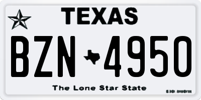 TX license plate BZN4950