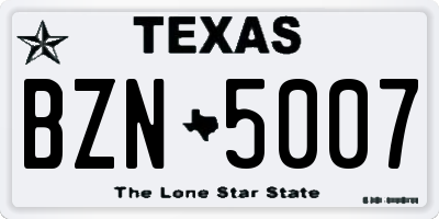 TX license plate BZN5007