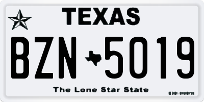 TX license plate BZN5019