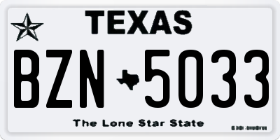 TX license plate BZN5033
