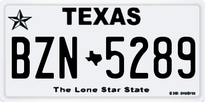 TX license plate BZN5289