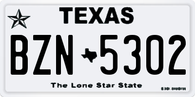 TX license plate BZN5302
