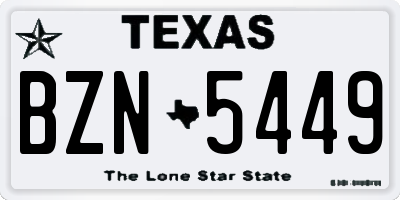 TX license plate BZN5449