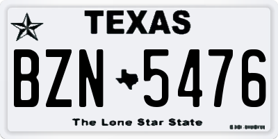TX license plate BZN5476