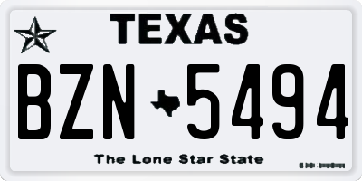 TX license plate BZN5494