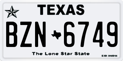 TX license plate BZN6749