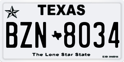 TX license plate BZN8034