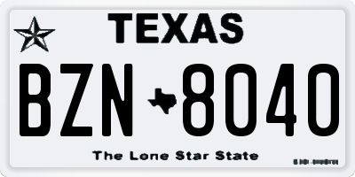 TX license plate BZN8040