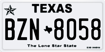 TX license plate BZN8058